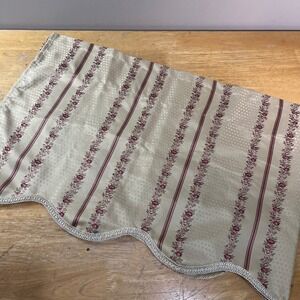 Vtg Scalloped Window Valance Floral Stripe Satin Gold Pink 54x18